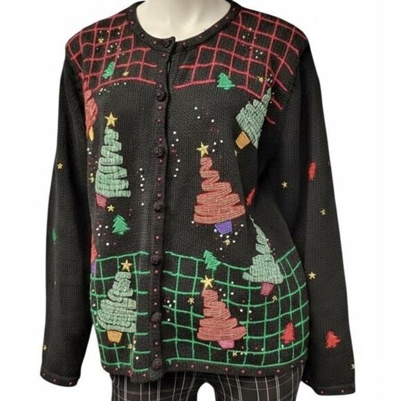Designers Originals Ugly Christmas Sweater Womens 2X Beaded Cottagecore Grandma - Picture 2 of 15